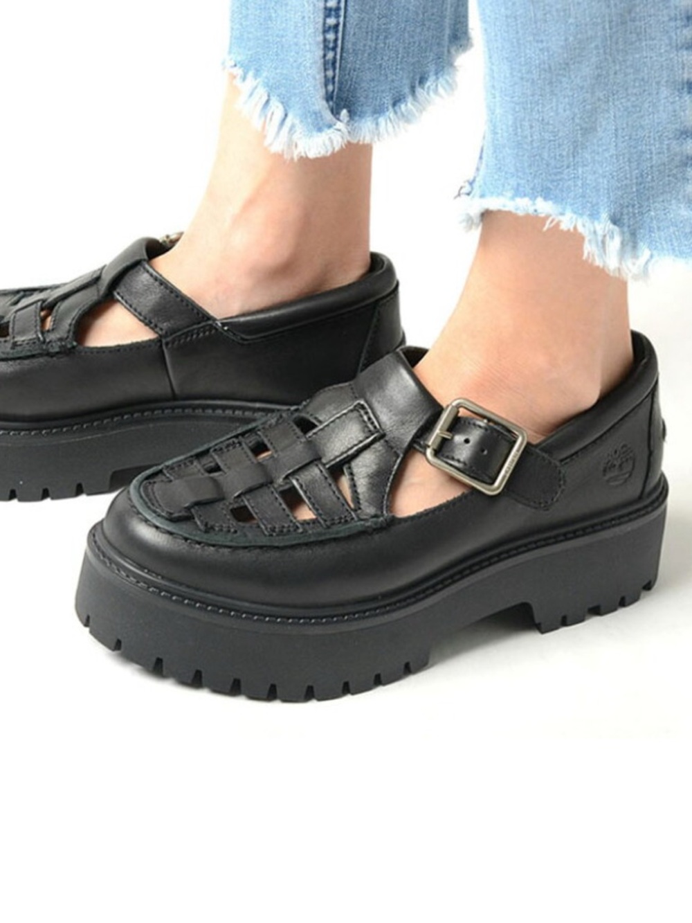 Timberland Black Leather Platform Mary Janes